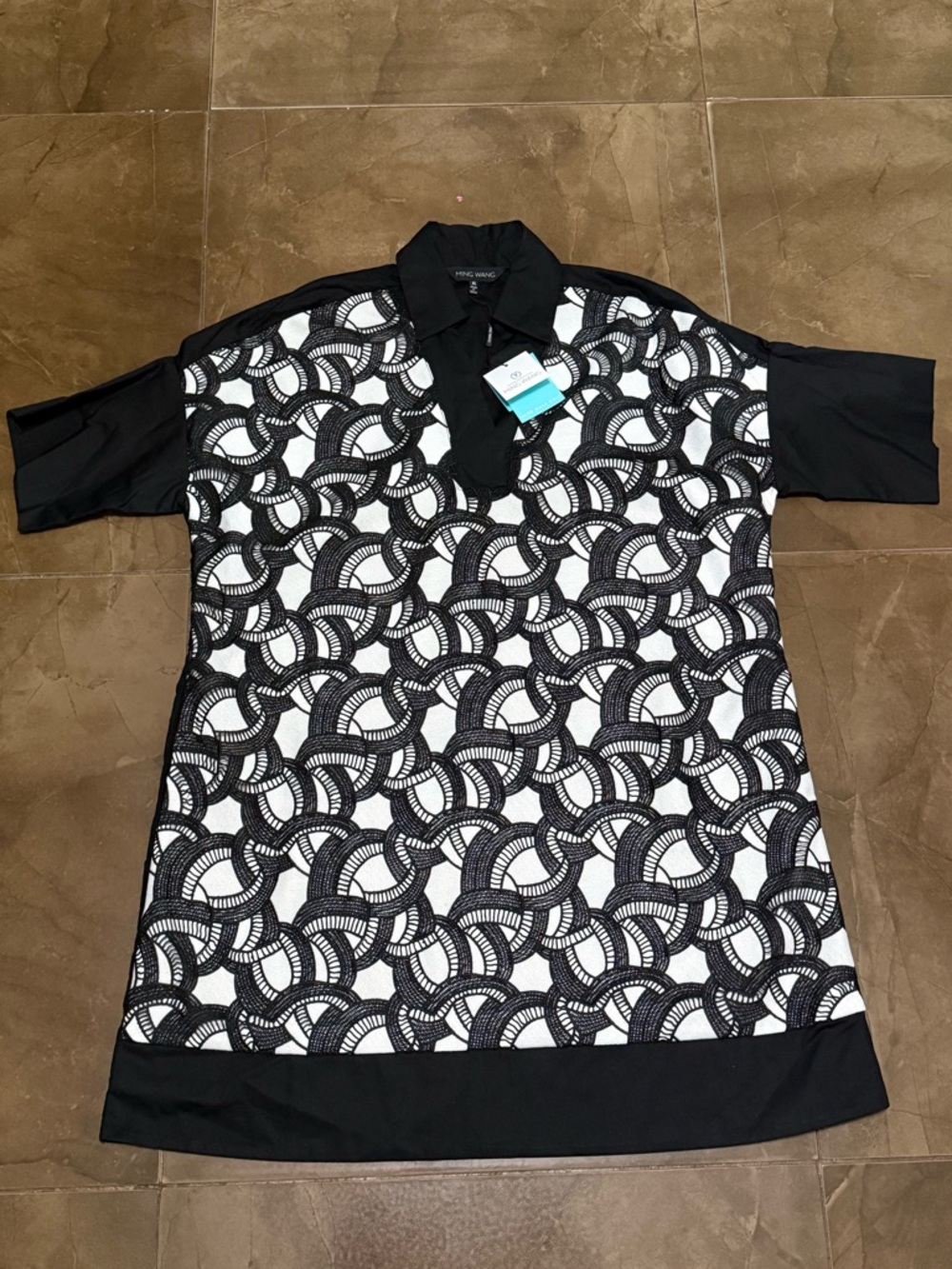 Ming Wang Black & White Patterned Dress Size XL NEW